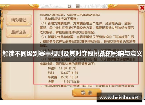 解读不同级别赛事规则及其对夺冠挑战的影响与意义