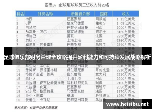 足球俱乐部财务管理全攻略提升盈利能力和可持续发展战略解析